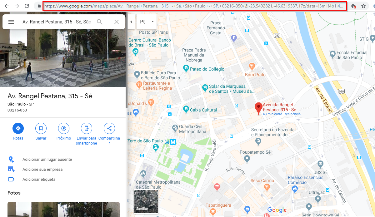 Exemplo de endereço - Google Maps