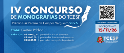 Abertas as inscrições para o IV Concurso de Monografias do TCESP com o tema ‘Gestão Pública’