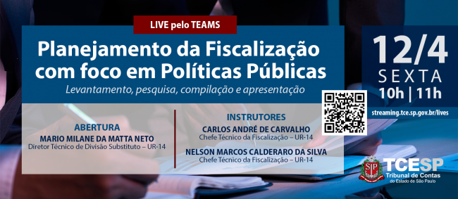 TCESP fará live sobre fiscalização de políticas públicas no dia 12