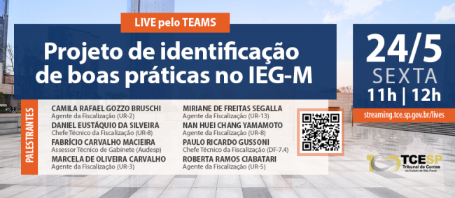 Live apresentará Projeto de Identificação de Boas Práticas no IEG-M