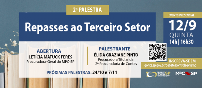 Segundo ciclo de palestras para servidores do controle externo abordará repasses públicos ao Terceiro Setor