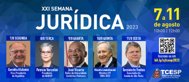Semana Jurídica do TCESP terá presenças de Alckmin e Tarcísio de Freitas