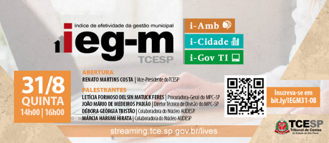 TCESP fará live sobre indicadores de Meio Ambiente, Proteção dos Cidadãos e Tecnologia nos municípios