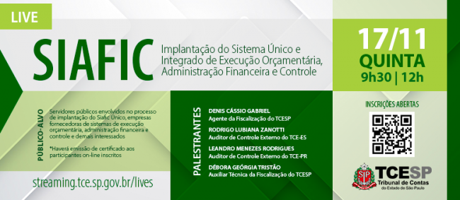 TCESP fará live sobre Sistema de Execução Orçamentária, Administração Financeira e Controle 