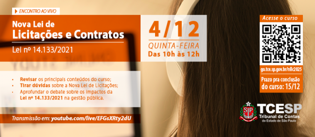Tribunal de Contas promoverá live sobre o curso que aborda a Nova Lei de Licitações