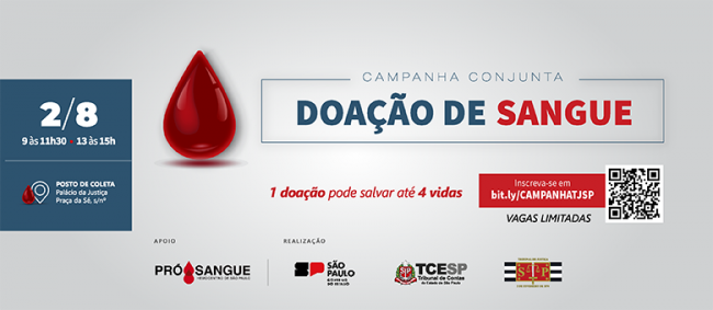 Nova etapa da campanha conjunta de doação de sangue do TCESP acontecerá no Tribunal de Justiça