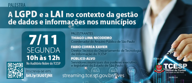 Tribunal de Contas realizará palestra sobre LGPD e LAI no dia 7
