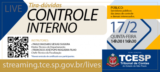 Live esclarecerá dúvidas mais frequentes sobre controle interno 