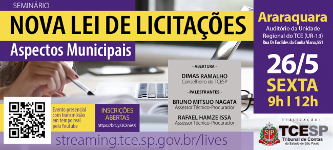  TCE fará evento sobre Nova Lei de Licitações em Araraquara