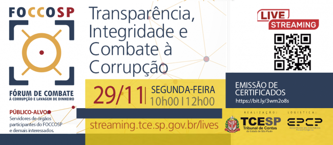 TCESP transmitirá live sobre transparência e combate à corrupção no dia 29