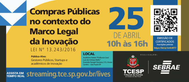 TCESP e Sebrae-SP promovem live sobre compras públicas e Marco Legal da Inovação