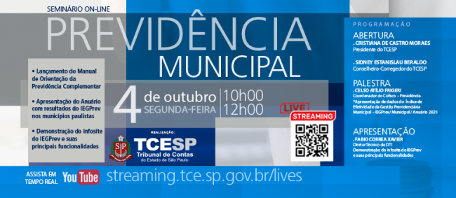 TCE divulgará resultados do IEG-Prev em seminário on-line no dia 4 de outubro