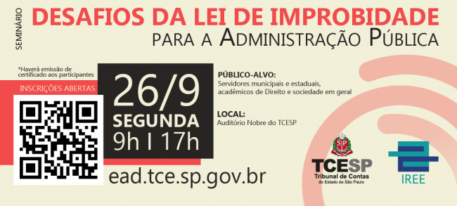 Evento do TCE abordará desafios da Lei de Improbidade para a Administração Pública