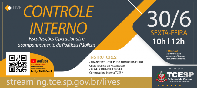 Live debaterá Controle Interno em fiscalizações e no acompanhamento de políticas públicas