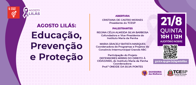 TCE realizará no próximo dia 21 evento voltado à Campanha ‘Agosto Lilás’