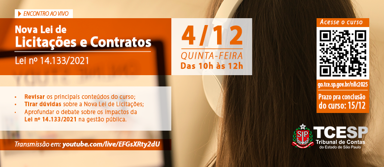 Tribunal de Contas promoverá live sobre o curso que aborda a Nova Lei de Licitações